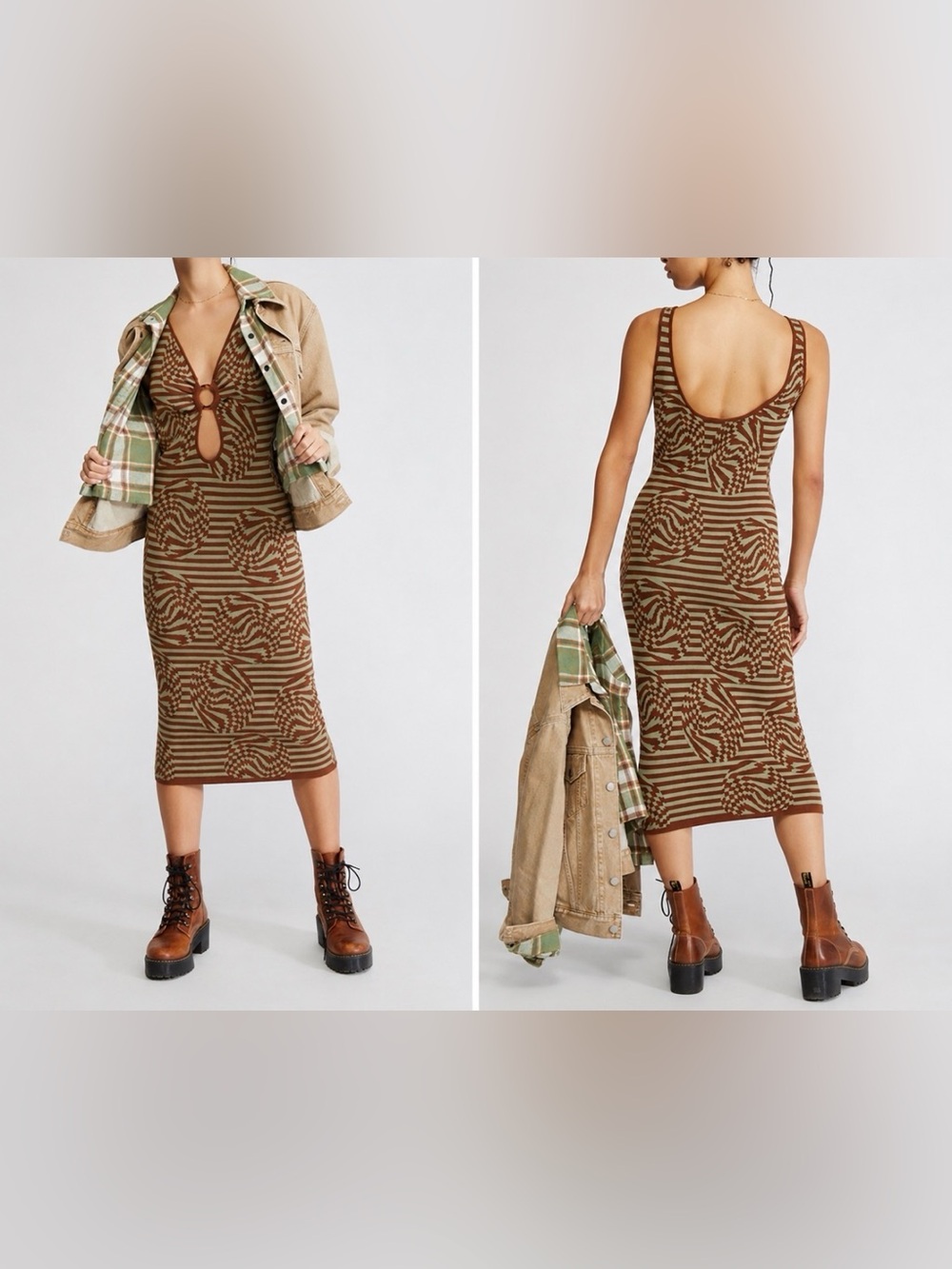 Anthropologie Another Girl Dress XS Stretch Knit Green Brown Cotton NEW
